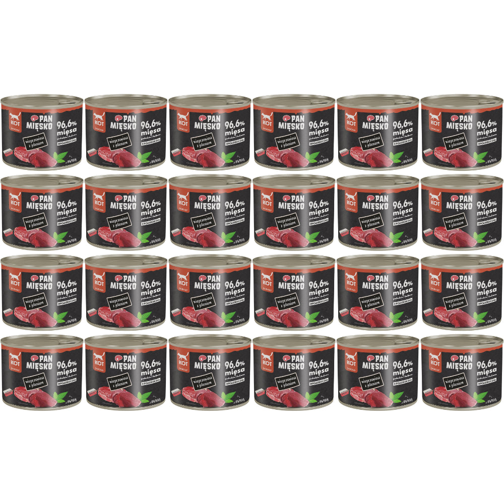 Pakiet Pan Mięsko Mokra Karma Dla Dorosłych Kotów Wieprzowina z Jeleniem 24 x 200 g