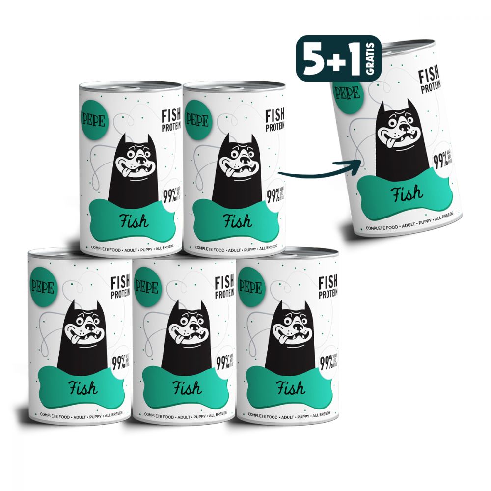 Pakiet Paka Zwierzaka Pepe Mokra Karma Dla Psa Ryby 5 x 400 g + 1 Puszka GRATIS!