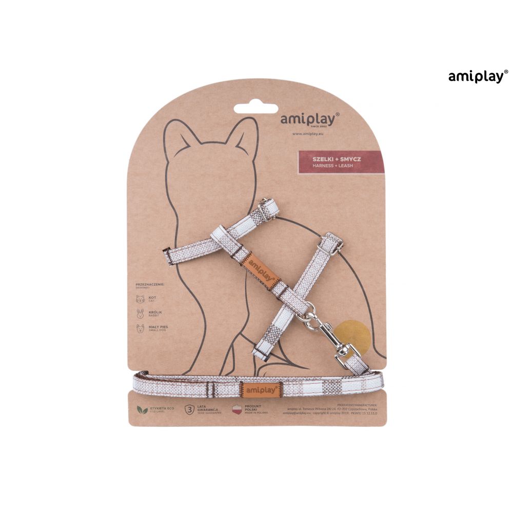 Amiplay London Szelki + Smycz Dla Kota Rozmiar M Brązowe