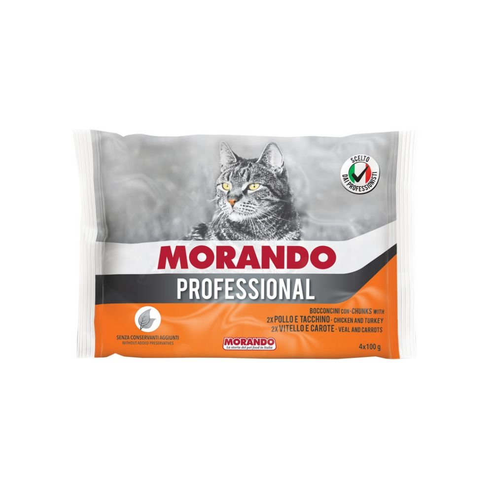 Morando Pro Mokra Karma Dla Kota 2 x Kurczak i Indyk 2x Cielęcina i Marchewka 4 x 100 g