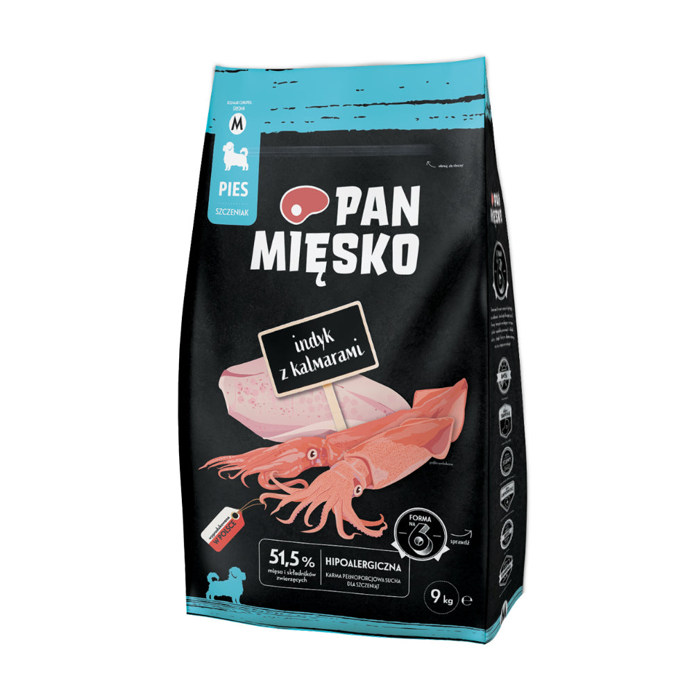 Pan Mięsko Karma Sucha Dla Szczeniąt Indyk z Kalmarami Rozmiar M 9 kg