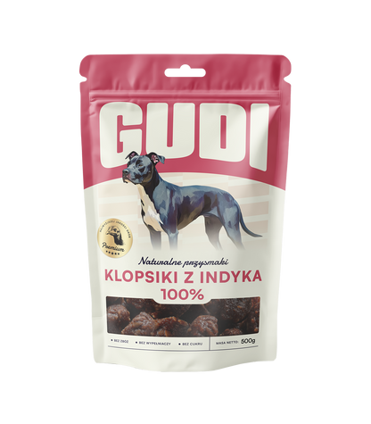 Miękkie smakołyki dla Psa GUDI Klopsiki z Indykiem 500g 100% Mięsa