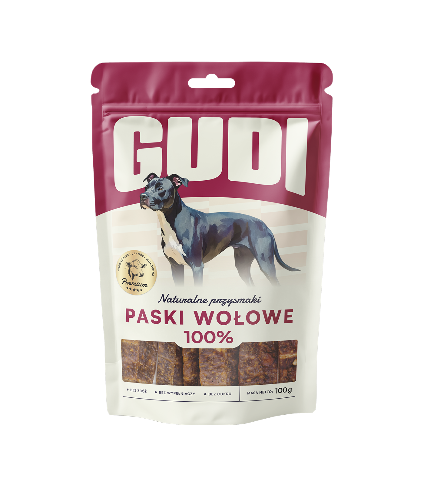 GUDI Paski mięsne Wołowina 100g naturalne przysmaki dla psa