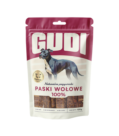 GUDI Paski mięsne Wołowina 100g naturalne przysmaki dla psa