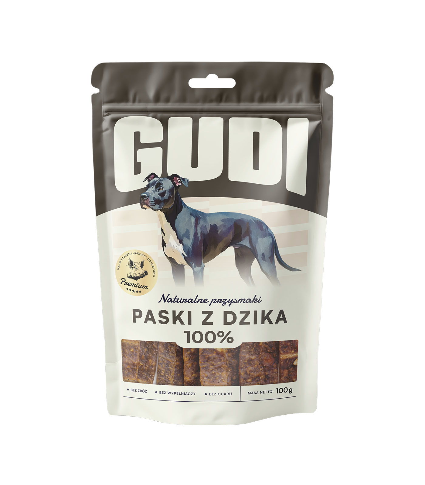 GUDI Paski mięsne Dzik 100g naturalne przysmaki dla psa
