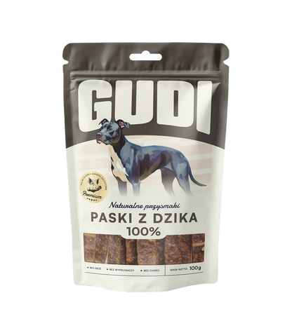 GUDI Paski mięsne Dzik 100g naturalne przysmaki dla psa