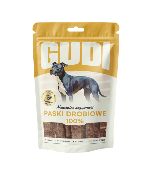 GUDI Paski mięsne Kurczak 100g naturalne przysmaki dla psa