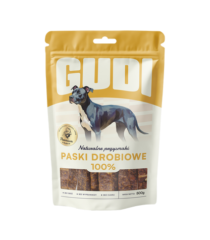 GUDI Paski mięsne Kurczak 500g naturalne przysmaki dla psa