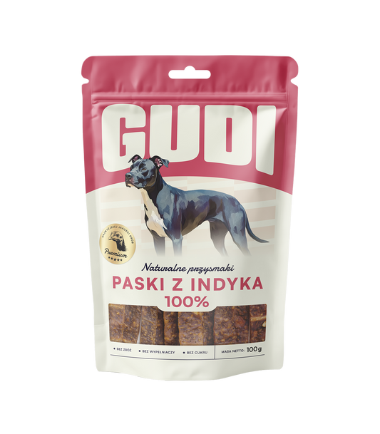 GUDI Paski mięsne Indyk 100g naturalne przysmaki dla psa