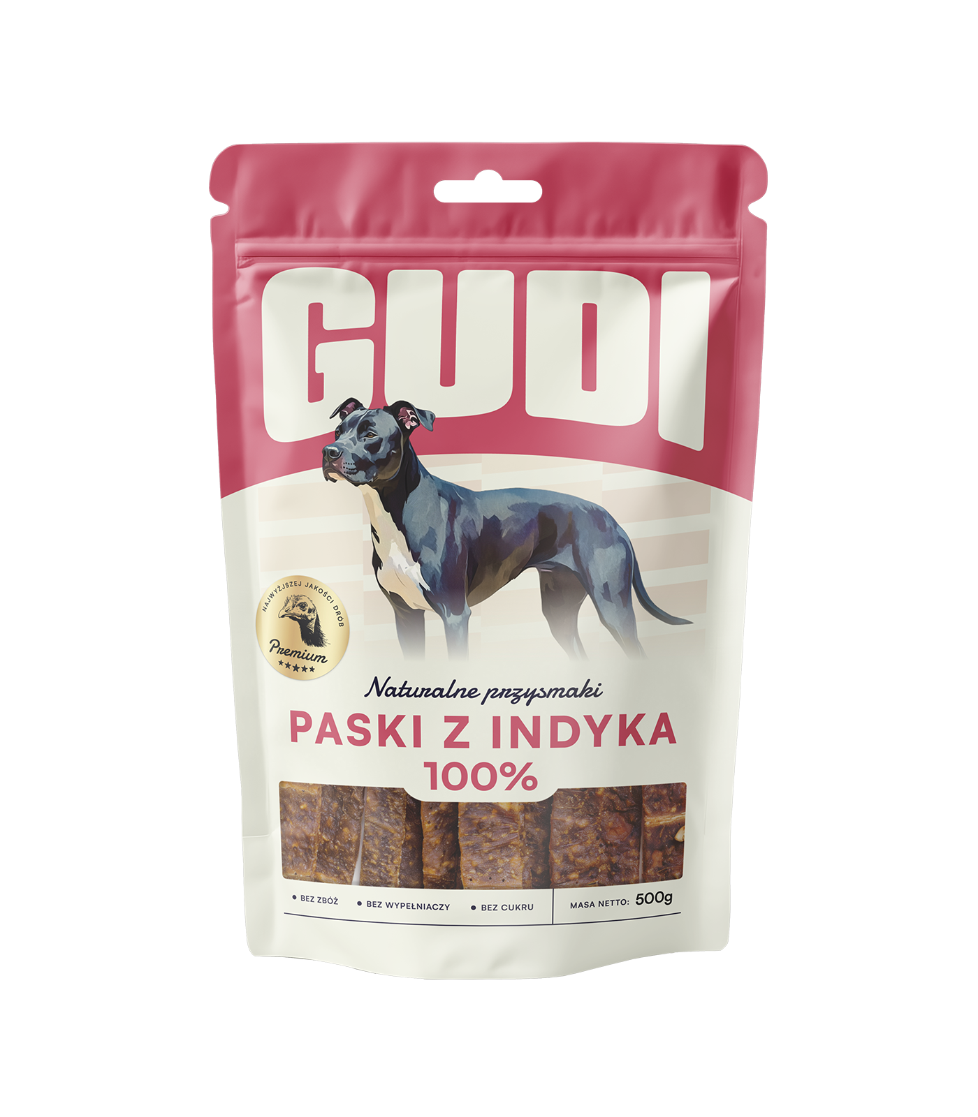 GUDI Paski mięsne Indyk 500g naturalne przysmaki dla psa