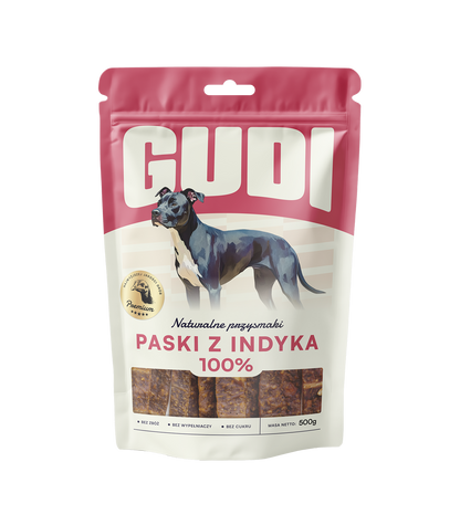 GUDI Paski mięsne Indyk 500g naturalne przysmaki dla psa