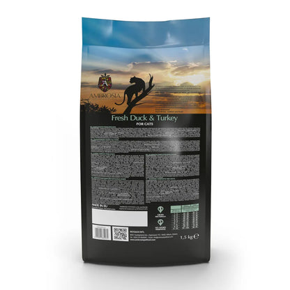 AMBROSIA Light Świeża kaczka i indyk 5kg dla kotów dorosłych, seniorów, kotów sterylizowanych i z nadwagą