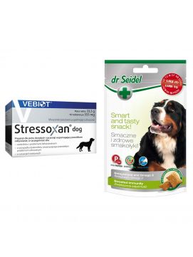 Pakiet Stressoxan Dog Preparat Dla Psów z Problemami Behawioralnymi 60 Tabletek + Dr Seidel Smakołyki Zwiększenie Odporności dla Psa 90 g GRATIS!