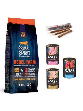 Pakiet Primal Spirit By Alpha Spirit Rebel Farm 65% Sucha Karma Dla Psa 12 kg + 7 GRATISÓW!