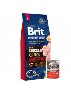 Pakiet Brit Premium By Nature Chicken Adult Karma Dla Dorosłych Psów Dużych Ras L  15 kg + Morando Pro Mokra Karma Dla Psa Pasztet Z Łososiem 400 g