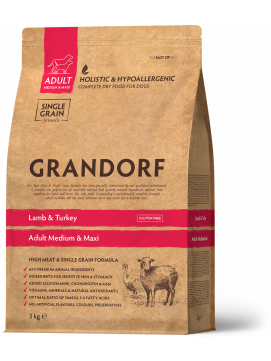 Grandorf Lamb Turkey Adult Medium Maxi Breed Sucha Karma Dla Dorosłych Psów Średnich i Dużych Ras z Jagnięciną i Indykiem 3 kg