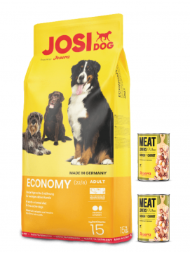 Pakiet Josera Josidog Economy 22/8 15 kg + 2 x Josera MeatLovers Menu Mokra Karma Dla Dorosłych Psów z Kurczakiem i Marchewką 400 g GRATIS!