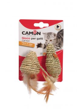 Camon Cat Toy Mysz Tkana z Włókien z Piórami i Dzwoneczkiem 2 sztuki