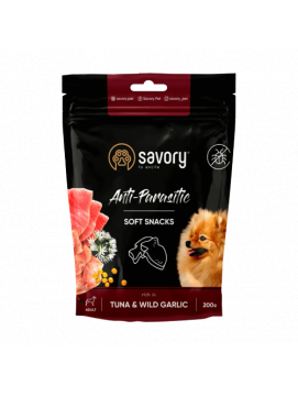 Savory Dog Soft Snacks Anti-Parasitic Tuna&Wild Garlic Miękkie Przysmaki Przeciwpasożytnicze z Tuńczykiem i Dzikim Czosnkiem Dla Psów 200 g