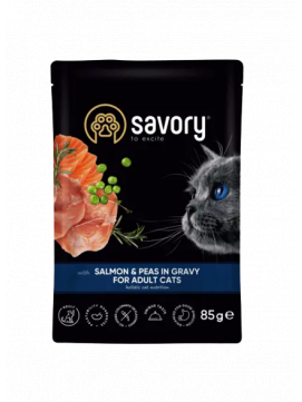 Savory Cat Adult Salmon&Peas Gravy Karma Mokra Dla Dorosłych Kotów z Łososiem i Groszkiem w Sosie 85 g