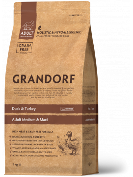 Grandorf Duck & Turkey Adult Medium & Maxi Breeds Karma Dla Dorosłych Psów Średnich i Dużych Ras 1 kg