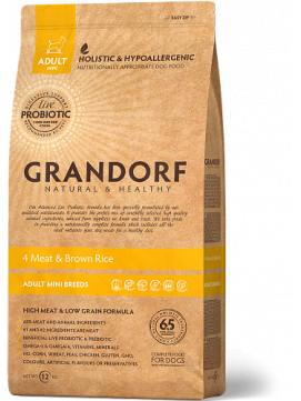 Grandorf 4 Meat & Brown Rice Adult Mini Breeds Karma Dla Dorosłych Psów Małych Ras 3 kg